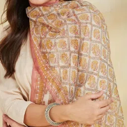 Fabindia Off White Regular Fit Printed Stole image 5