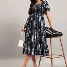 Raiyani Enterprise Tie and Dye Dyed Puff Sleeve Crepe Fit & Flare Midi Dress-picture-26
