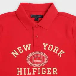 Tommy Hilfiger Kids Red Cotton Regular Fit Printed Polo T-Shirt image 3