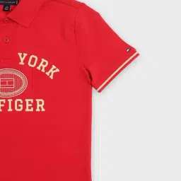 Tommy Hilfiger Kids Red Cotton Regular Fit Printed Polo T-Shirt image 4