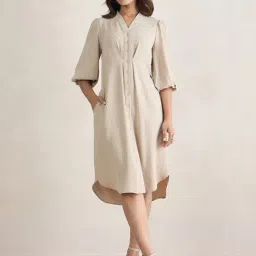 FEMMELLA Beige Regular Fit Solid Dress-picture-16