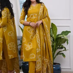 HERE&NOW Women Printed Regular Thread Work Chanderi Silk Kurta with Trousers & With Dupatta-picture-15