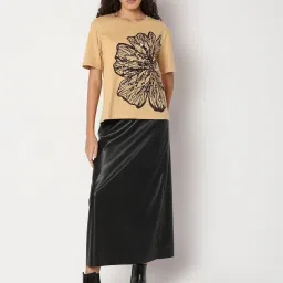 Vero Moda Brown Cotton Embellished T-Shirt image 5