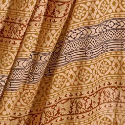 Satrani Brown & Cream Pure Cotton Printed Saree With Unstitched Blouse image 5