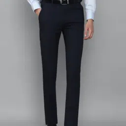 Louis Philippe Navy Blue Slim Fit Striped Trousers-picture-23