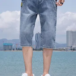 HERE&NOW Men Solid Regular Fit Denim Shorts-picture-8