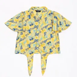 Allen Solly Girls Yellow Cotton Print Top-image-3