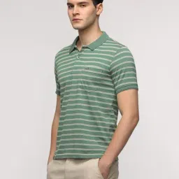 Crocodile Green Cotton Striped Slim Fit Polo T-Shirt image 4