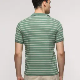 Crocodile Green Cotton Striped Slim Fit Polo T-Shirt image 2