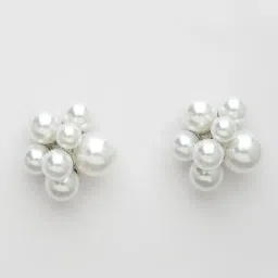 NVR White Pearl Silver Plated Circular Stud Earrings image 5
