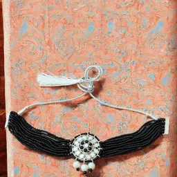 Rebekah Boho Noir Choker Pearls Beads Beaded Mirror Jewellery Set image 1