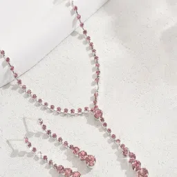 Peora Pink Crystal Studded Necklace & Earring Set-image-71