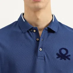 United Colors Of Benetton Blue Cotton Blend Regular FitT-Shirts image 5