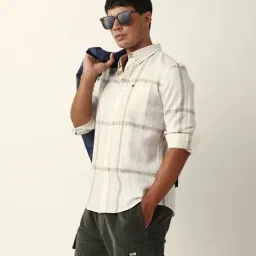 The Bear House Cream Polyester Checked Slim Fit Shirt image 4