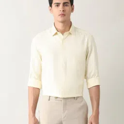 Arrow Yellow Cotton Regular Fit Self Pattern Shirt-image-22