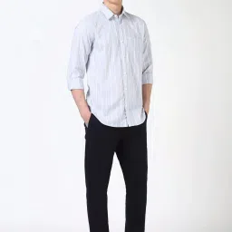 Peter England Grey Slim Fit Striped Shirt image 5