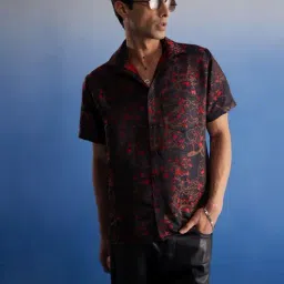 Vastramay Black Base Red Regular Fit Printed Shirt-picture-20