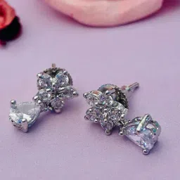 Abdesigns Folwer Shaped Silver Plated American Diamond Drop Earrings-picture-27