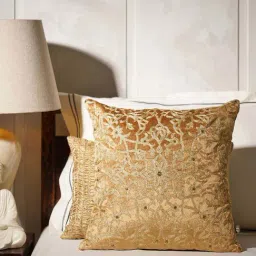 Pure Home and Living Gold Velvet Embroidered Motif Cushion Cover-picture-36