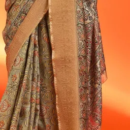 Saree Mall Green Printed Sarees With Unstitched Blouse image 5