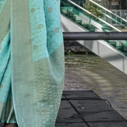 Saree Mall Turquoise Woven Sarees With Unstitched Blouse image 5