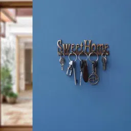 eCraftIndia Golden Brass Decorative Wooden Key Holder with 5 Hooks image 2