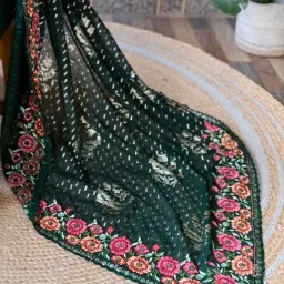 Saree Mall Green Embellished Sarees With Unstitched Blouse image 5