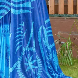 Saree Mall Blue Printed Sarees With Unstitched Blouse image 5