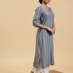 Libas Grey Striped Kurta image 5