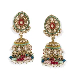 zaveri pearls Zaveri Gold-Plated Pearls Beaded & Artificial Stones Studded Dome Shaped Jhumkas image 3