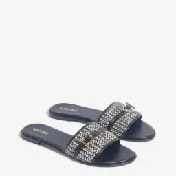 LUNA BLU by Westside Black Jute-Textured Slides-picture-37