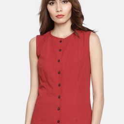 GRASS by Gitika Goyal Women Maroon Solid Top-picture-15