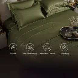 Stoa Paris Date Night Olive Oasis Polyester 300 TC Super King Bed Sheet With 4 Pillow Covers image 5