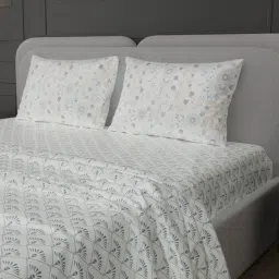 Stoa Paris Elegance Blue Polyester 300 TC Sateen King Size Bed Sheet With 2 Pillow Covers image 5