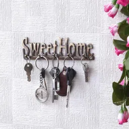 eCraftIndia Golden Brass Decorative Wooden Key Holder with 5 Hooks image 5