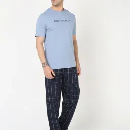 R&B Blue Cotton Regular Fit Checked T-Shirt image 4