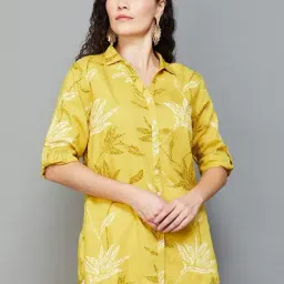 Melange by Lifestyle Lime Green Floral Print Shirt-image-70