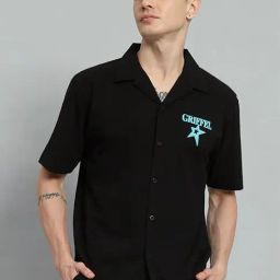Griffel Black Cotton Loose Fit Printed Shirt-picture-17