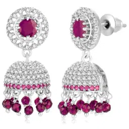 Peora Silver Plated Cubic Zirconia Pink Crystal Jhumki Earrings-image-14