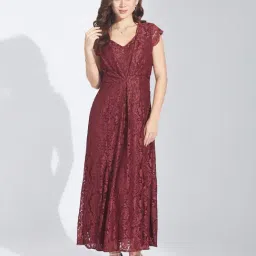 Latin Quarters Maroon Nylon Woven Design Dress-picture-12