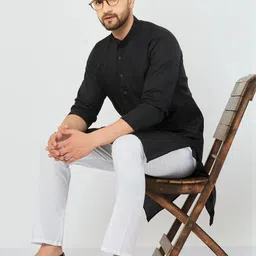 shreeram Men Solid Straight Kurta (Black) image 4