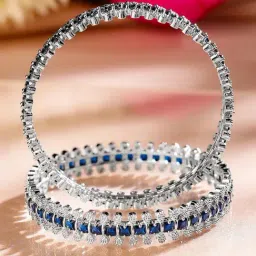 Rubans Set Of 2 Rhodium Plated Blue Bangles for Women image 4