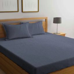 Klotthe Embellished Grey 300 TC Cotton Blend Double Elastic Fitted Sheet with 2 Pillow Covers-picture-32