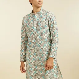 Diwas by Manyavar Ethnic Motifs Printed Mandarin Collar Chikankari Art Silk Straight Kurta image 5