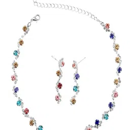 Peora Multi Crystal & Cubic Zirconia Studded Necklace & Earring Set image 3