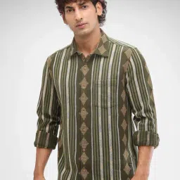 Spykar Green Slim Fit Striped Shirt-picture-14