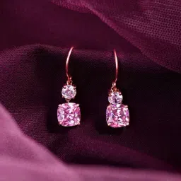 Clara 925 Silver Rose Gold-Plated Swiss Zirconia Rosa Dangler Earrings-image-87