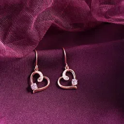 Clara 925 Silver Rose Gold-Plated Swiss Zirconia Pink Heart Dangler Earrings-picture-48