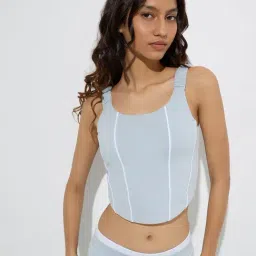 studiofit women Studiofit by Westside Light Blue Striped Cotton-Blend Top-picture-17