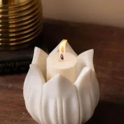 TESU White Marble Lotus Glow Candle Holder image 3